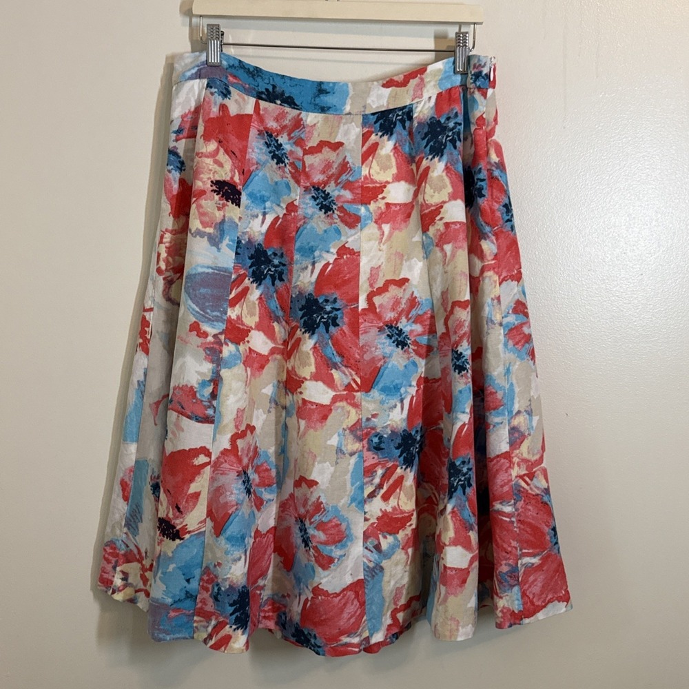 Grace Elements Midi Skirt Womens Size L Linen Blend Floral A Line‎ Flowy Party